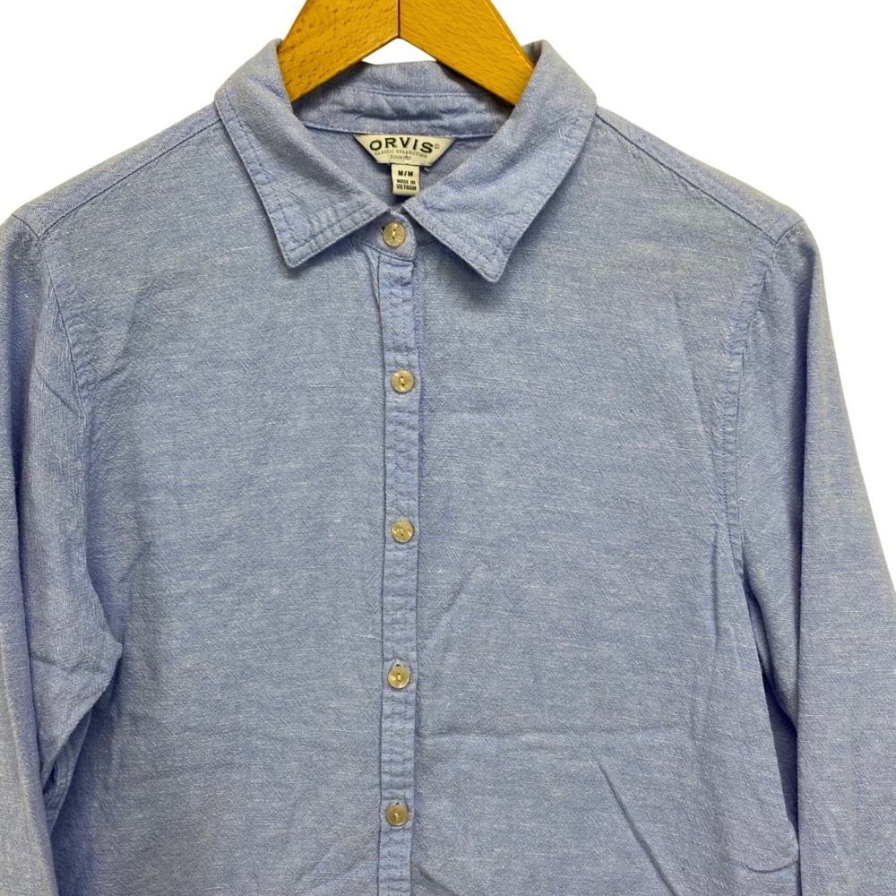 Orvis Classic Collection Womens Button Down Linen Rayon Long Sleeve Shirt M